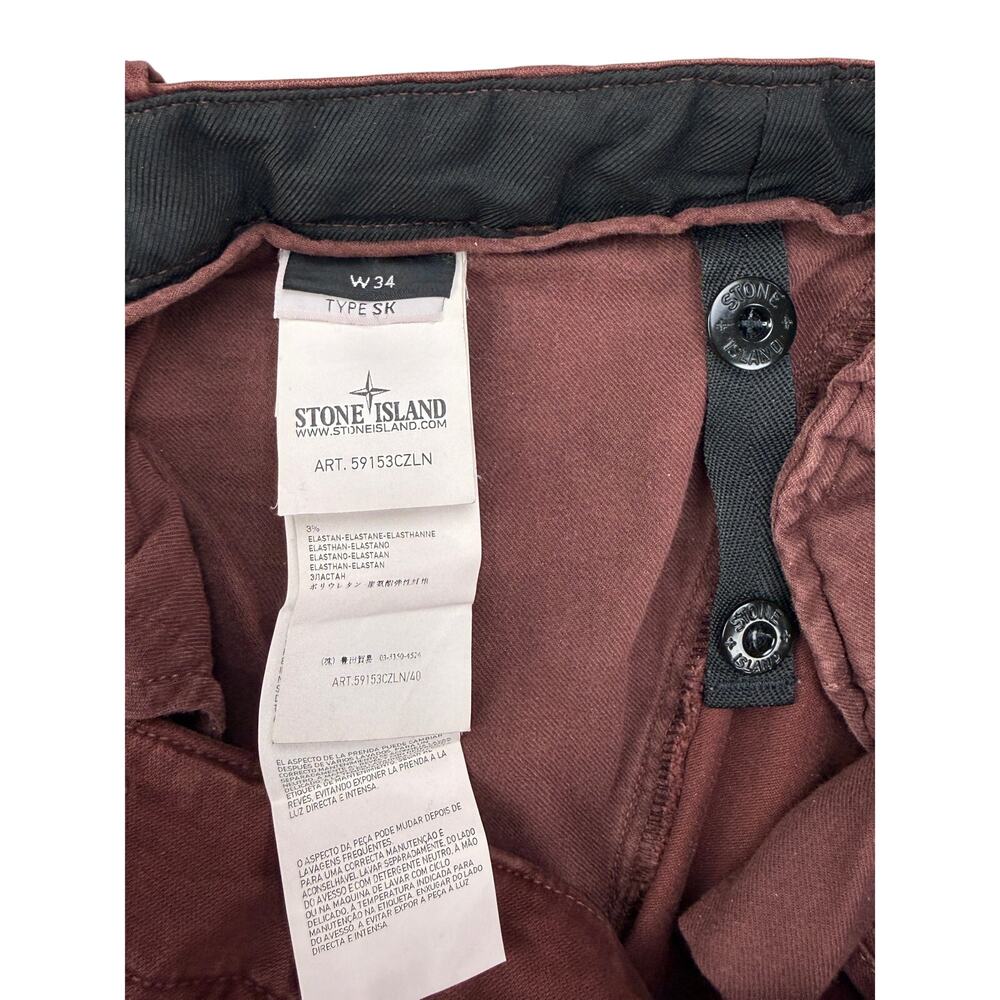 STONE ISLAND Chino Slim Fit Pants Type SK Size 34 Washed Maroon - Picture 6 of 9